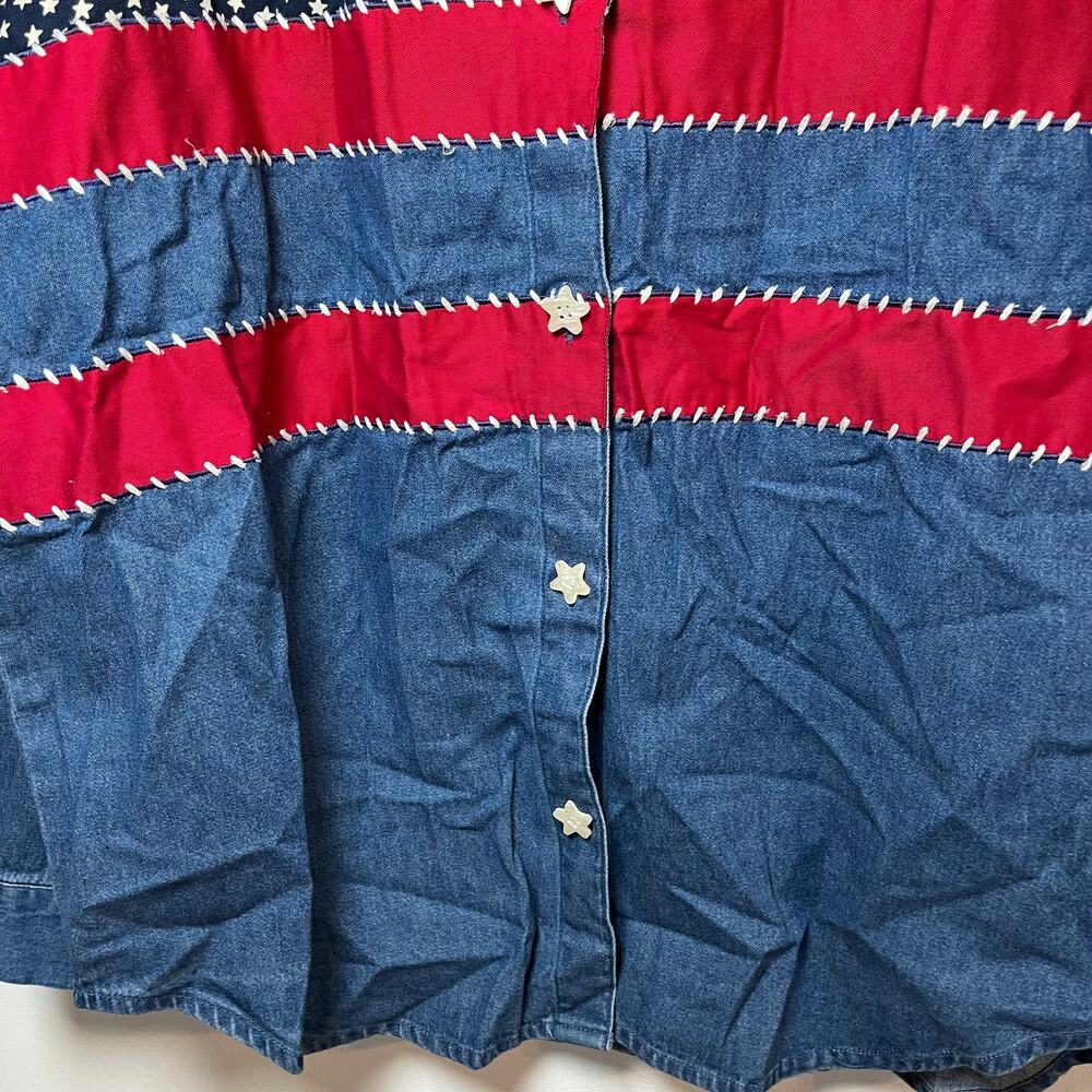 Vintage American Flag Stars Stripes Denim Shirt Red White Blue Large USA July 4 - Picture 7 of 9